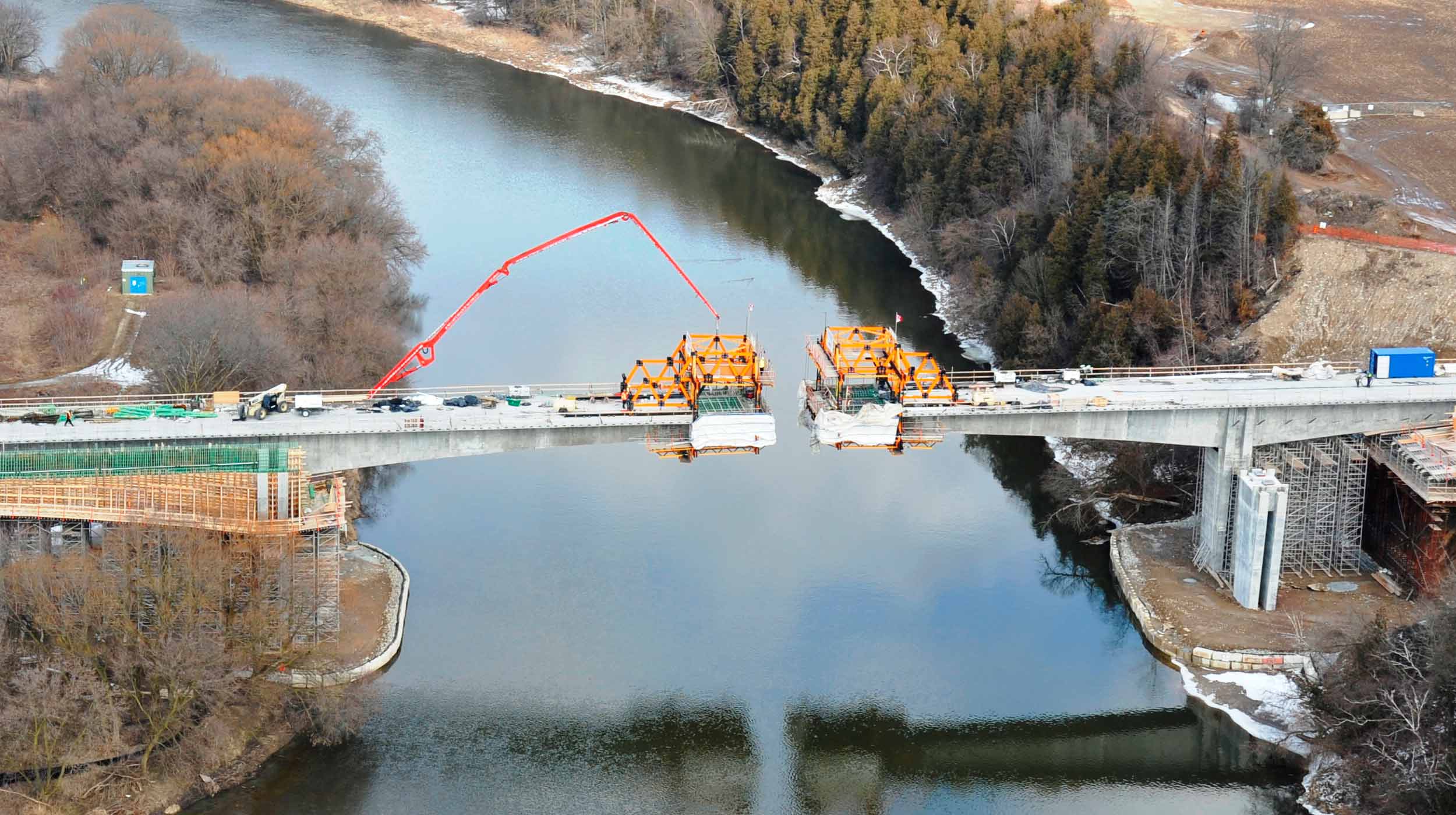 The bridge over the Grand River, first new crossing of the river since 1963, links two economically important areas, Kitchener and Cambridge.