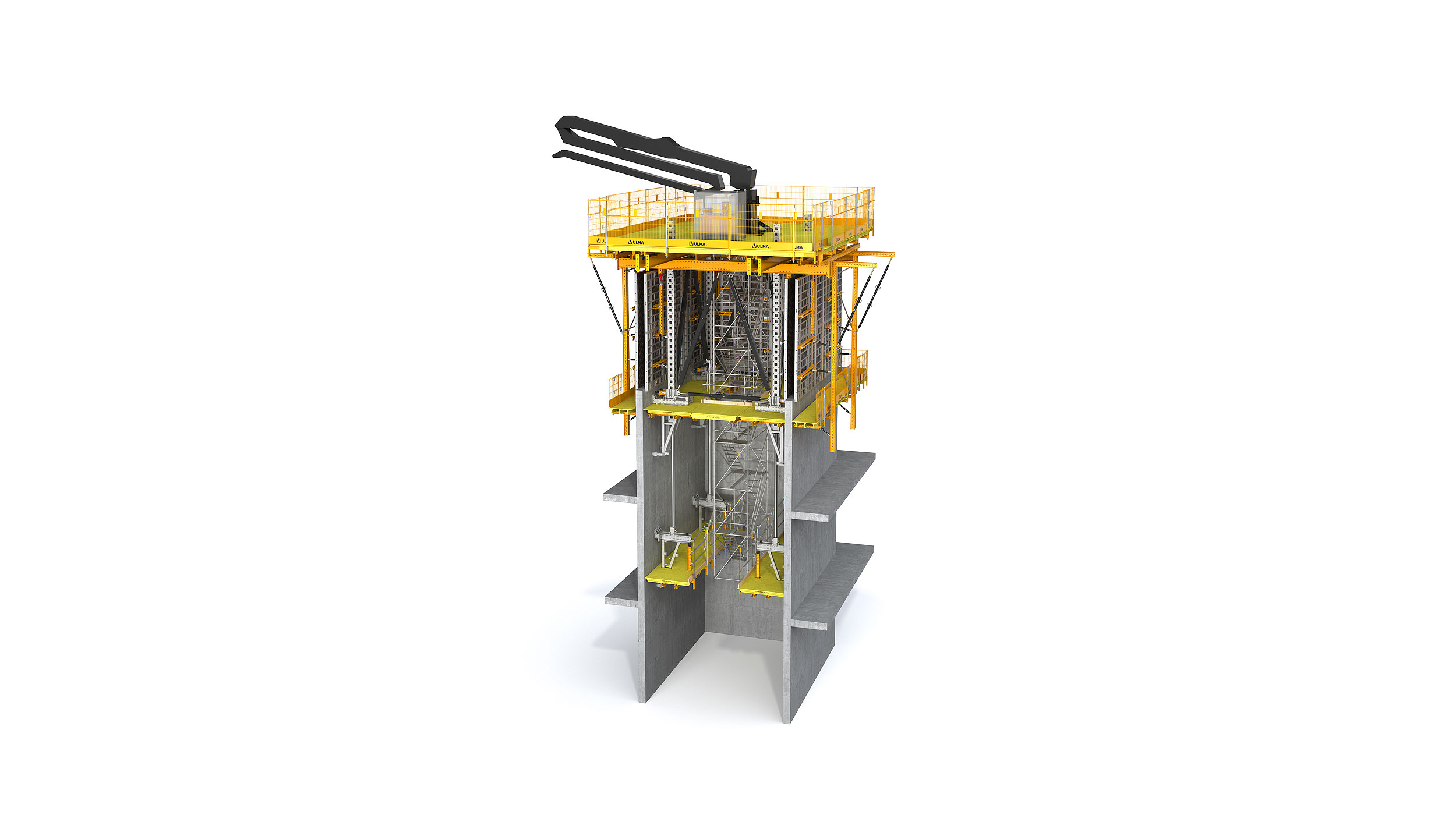 A high capacity self-climbing system with maximum productivity for large High-rise building cores.