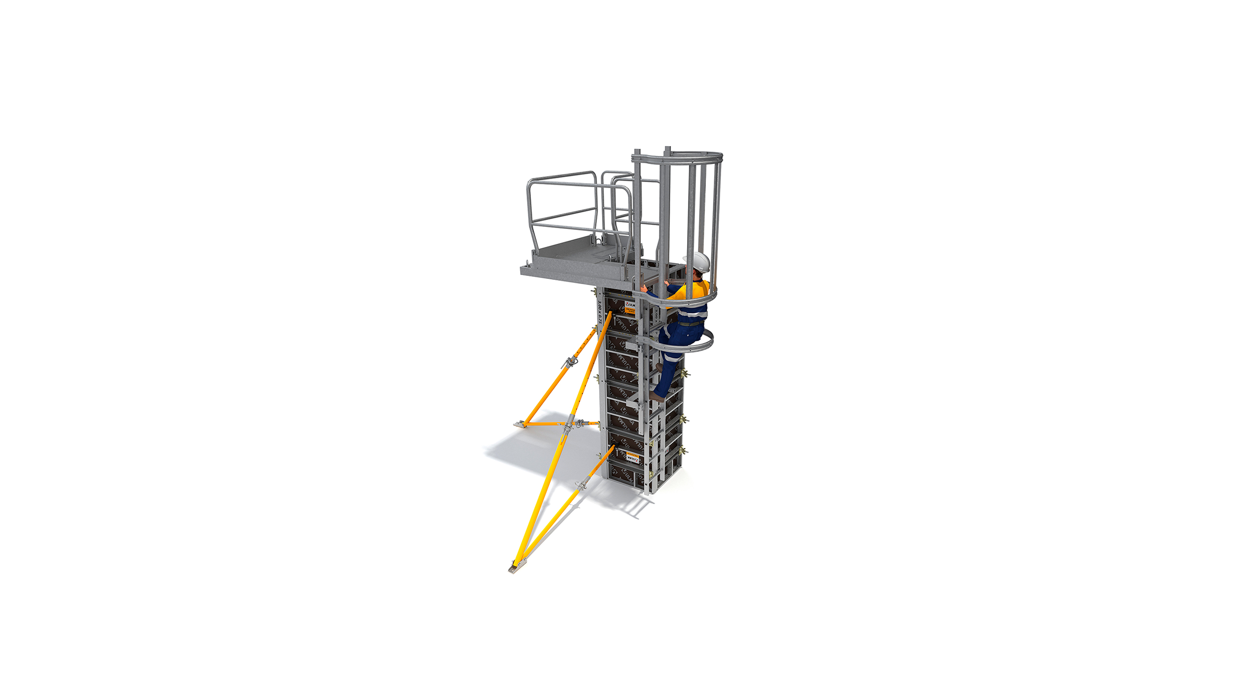 Cost-efficient safety system specially designed for column concreting tasks. Highlights: built-in safety and lifting elements. Easy to erect and dismantle.