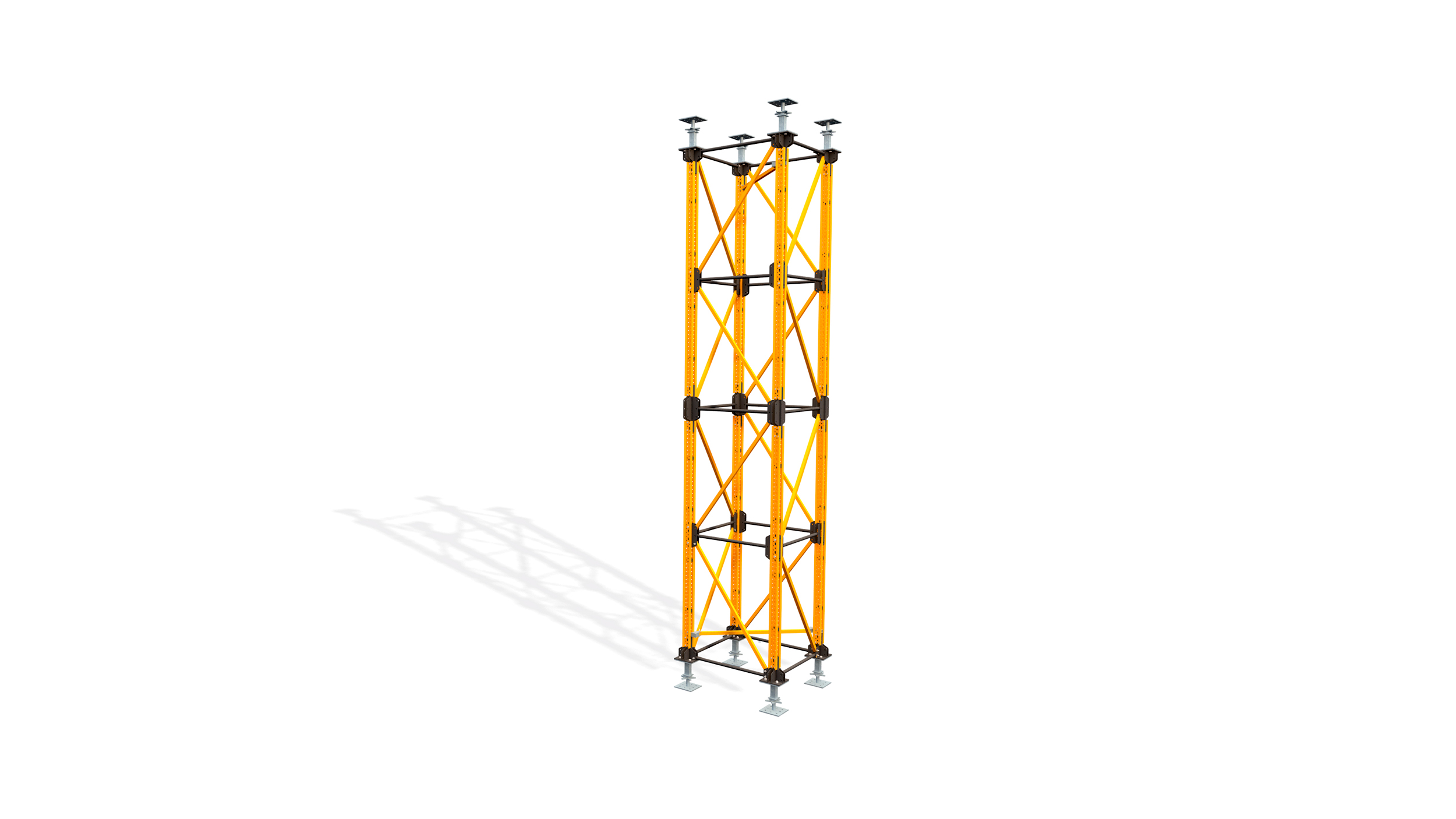 Heavy duty high load bearing shoring tower for civil engineering construction. Highlights: few components for multiple shoring configurations, quick and safe on-site erection.