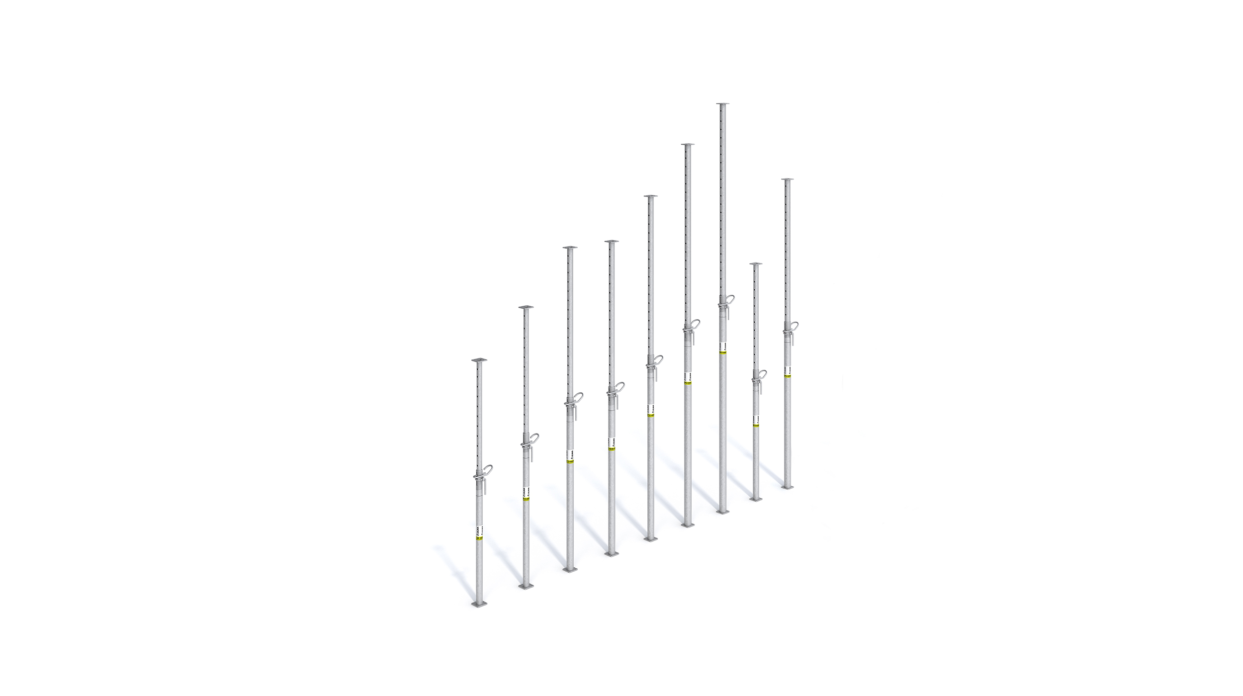 A wide selection of medium duty galvanized steel post shore designed for shoring and reshoring of slab formwork.