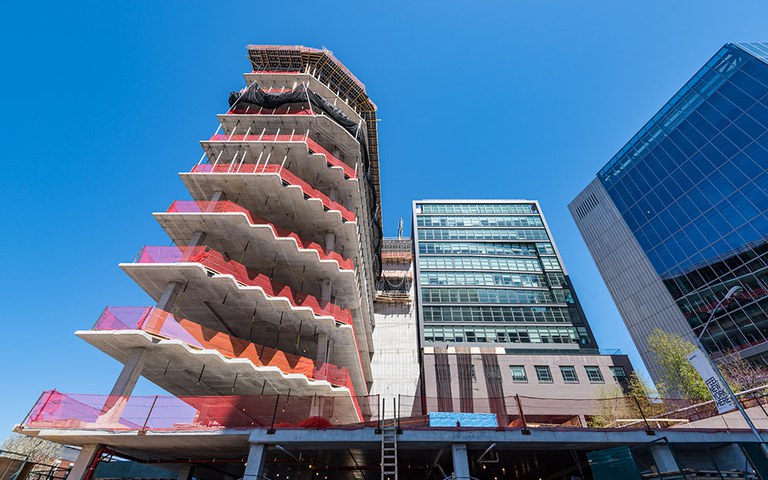 A geometrically unique office building, overlooking the Hudson River in Manhattan