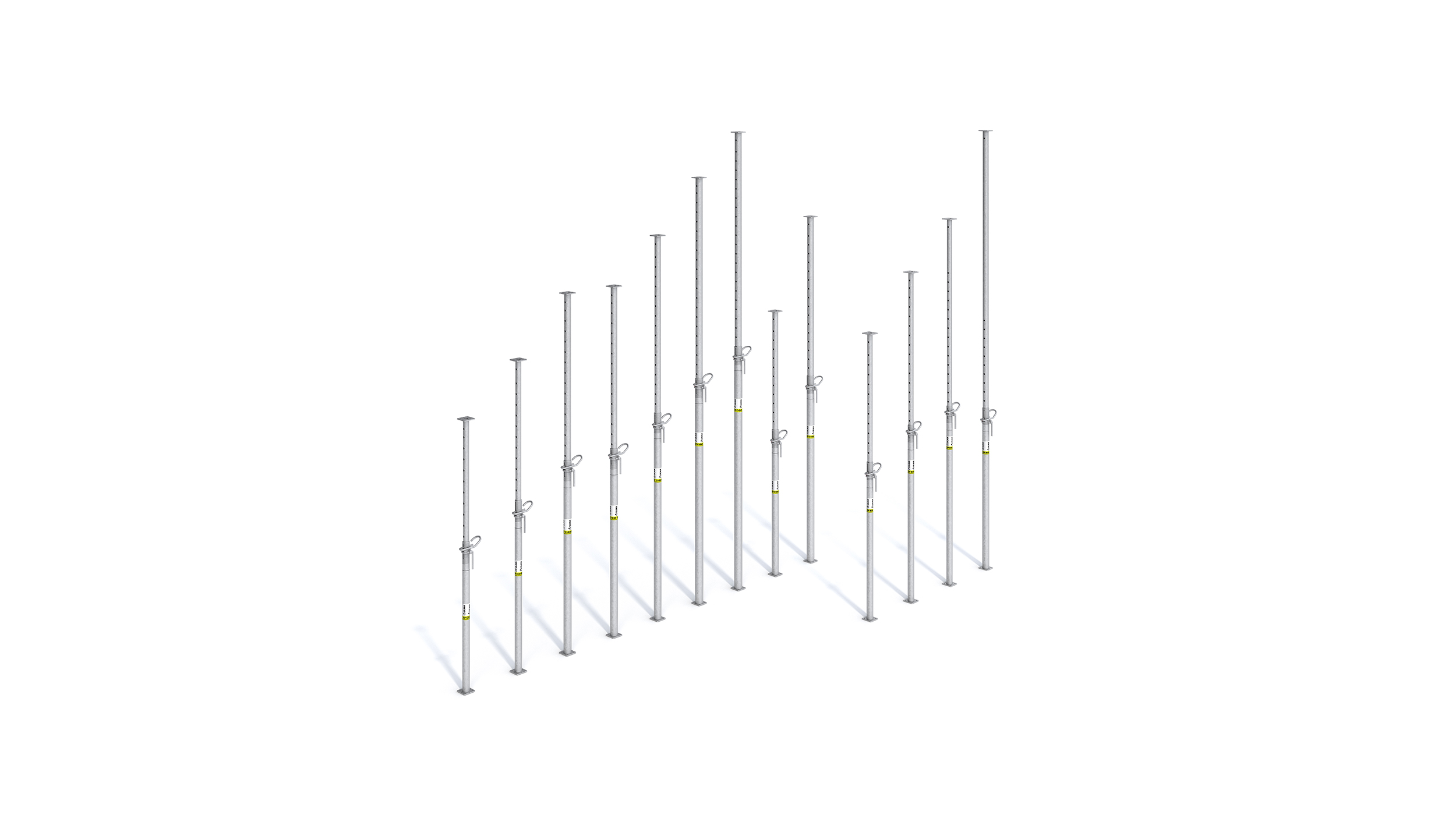 A wide selection of high load-bearing capacity steel props. Highlights: designed according to the load capacities specified in the standard EN 1065 and galvanized.