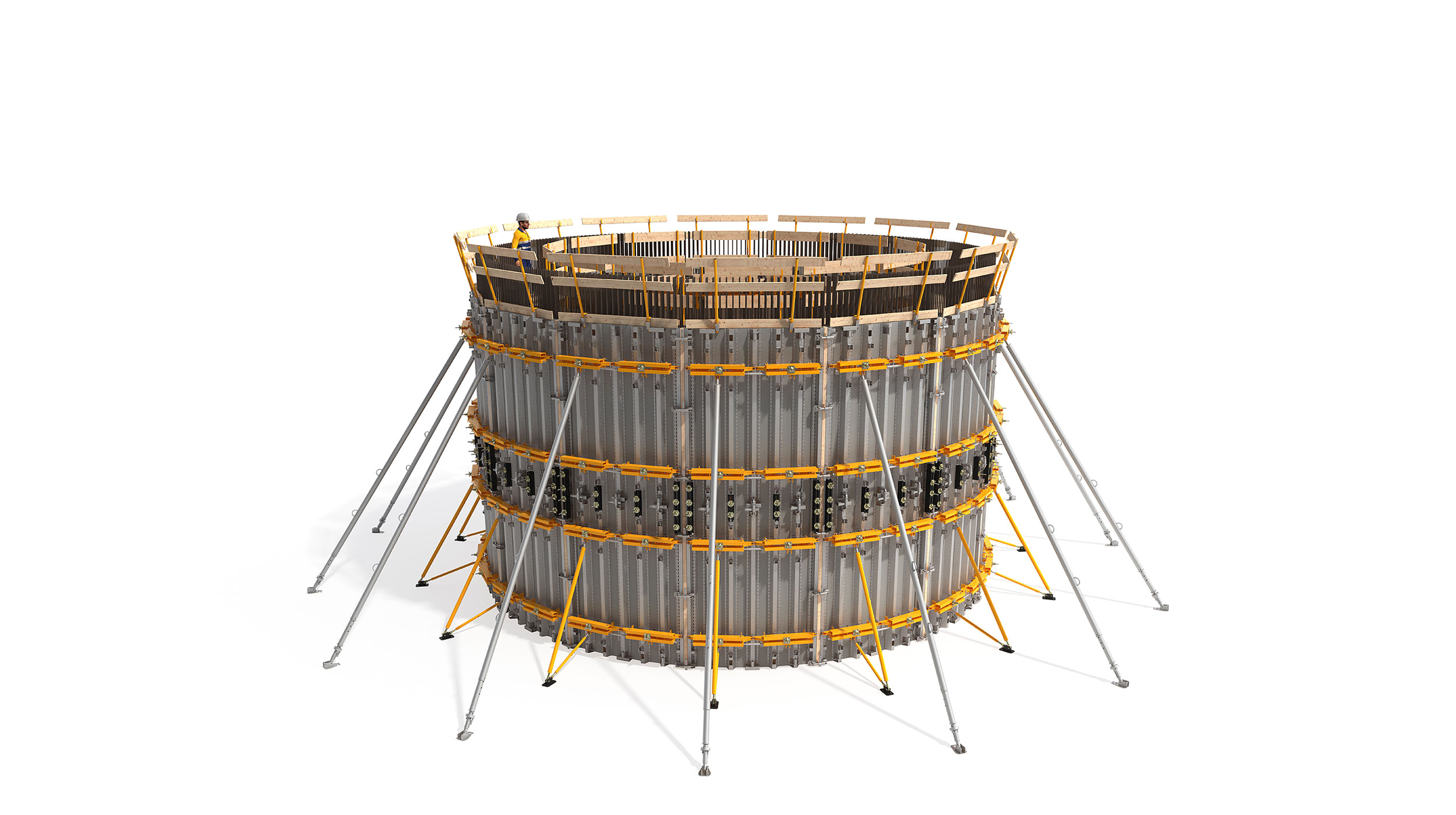 An optimized formwork system for curved wall construction. Robust and extremely fast to curve. Most suitable for energy sector concrete structures.