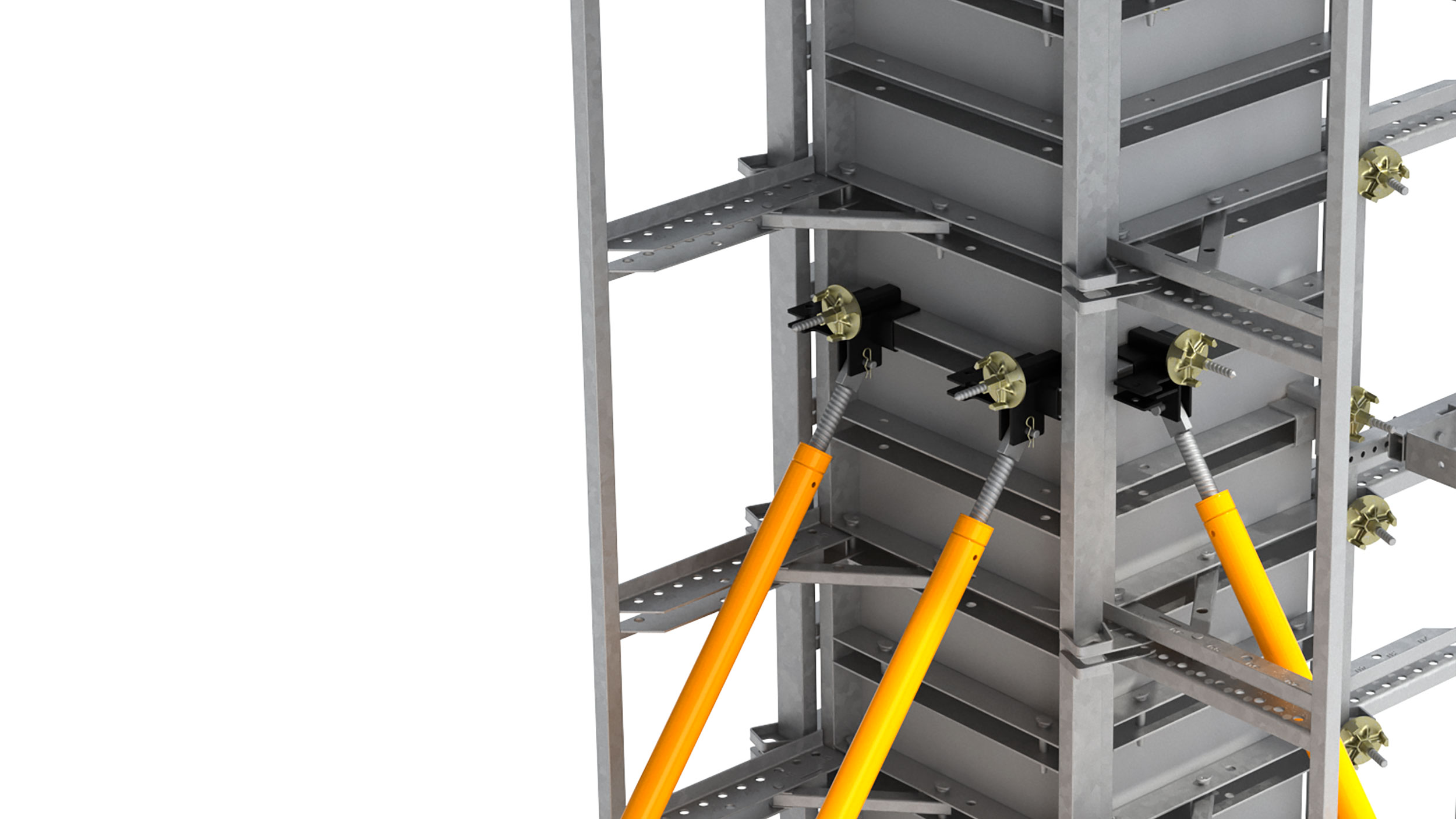 A reusable anchorage system for wall forming systems.