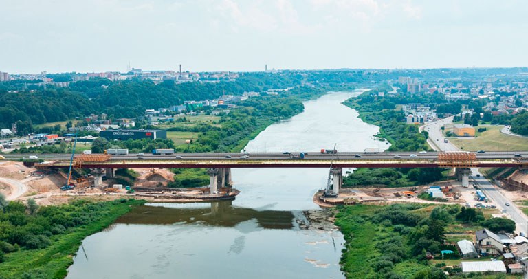 Bridge over Neris river in Kaunas, August 2021, Lithuania