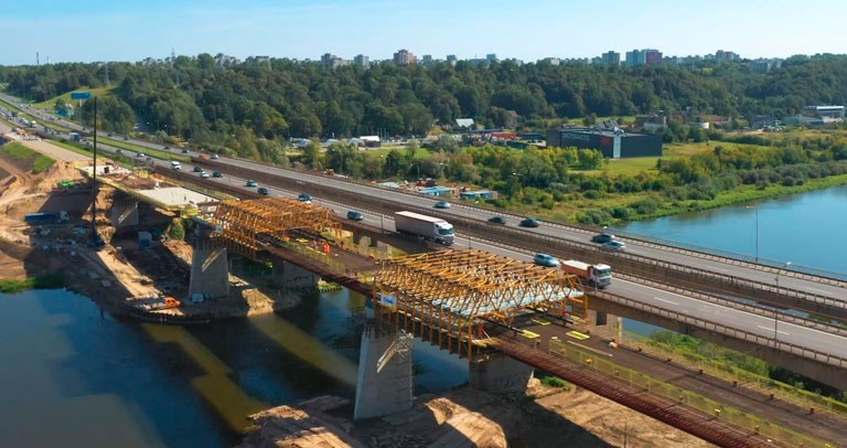 Bridge over Neris river in Kaunas, October 2021, Lithuania