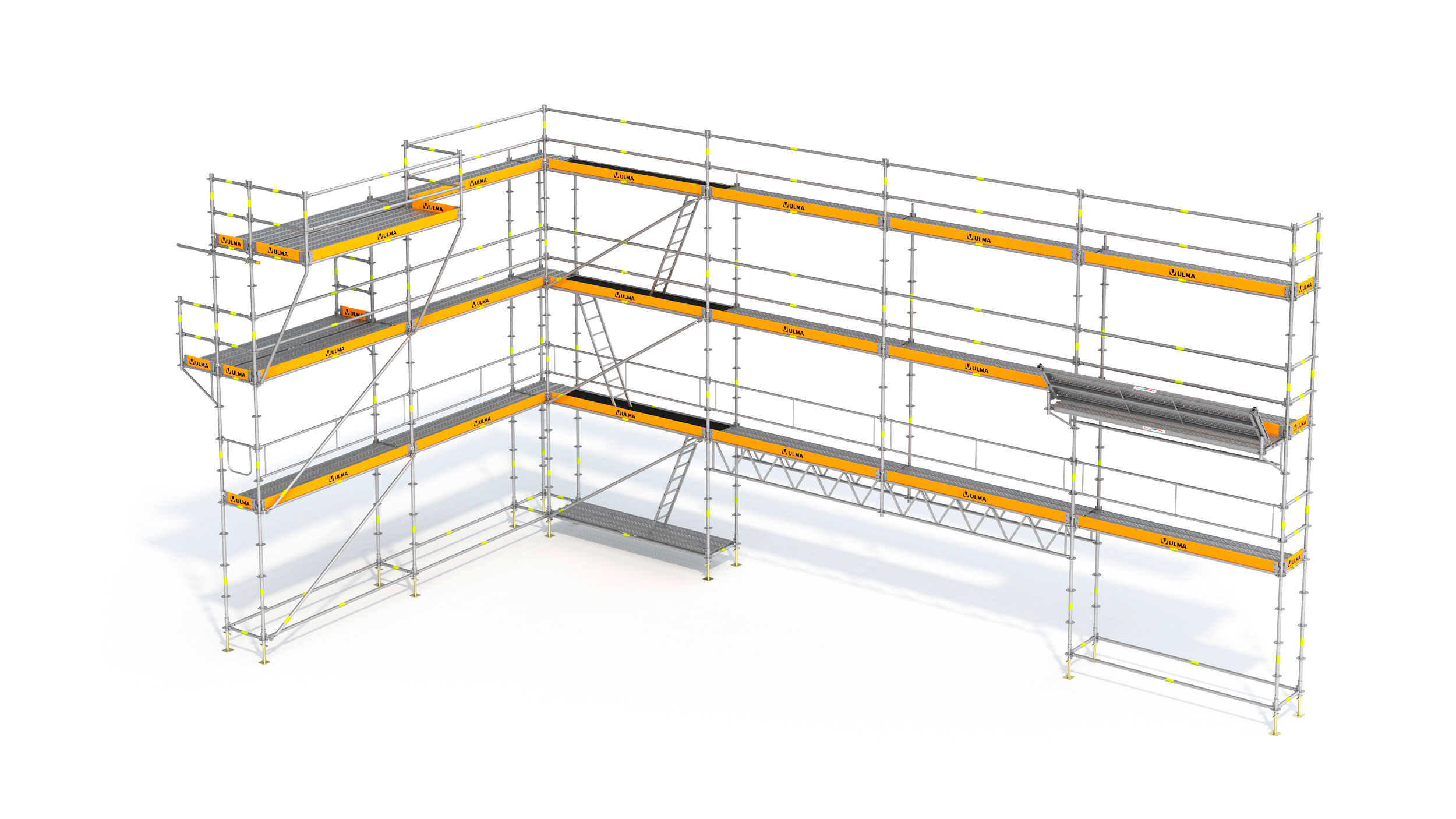 Highly adaptable frame and ringlock scaffolding system for any facade geometry. Fast and safe to erect. Certified product.