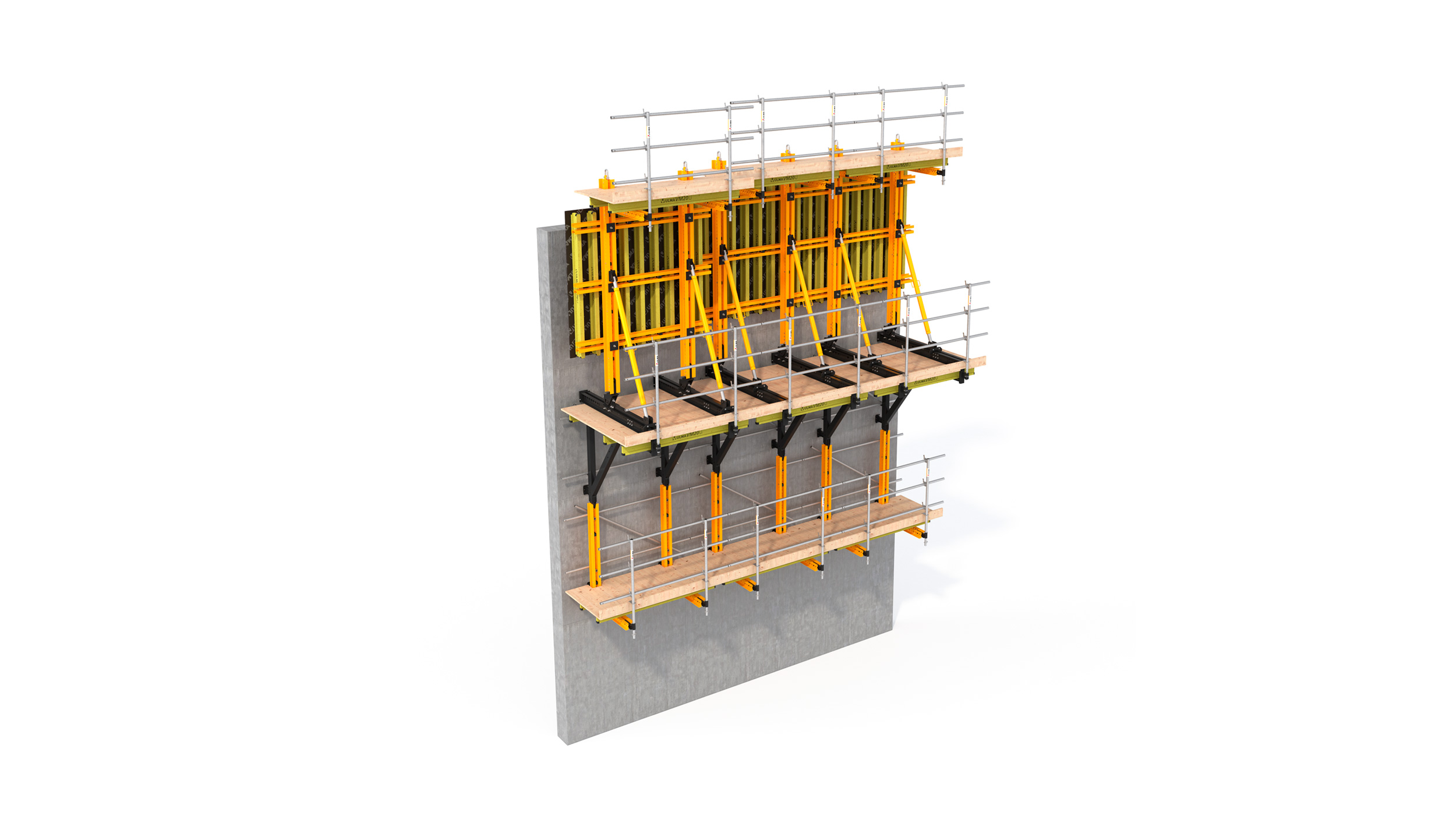 Encofrado trepante a una cara de gran rendimiento, para la construcción de muros de fuerte inclinación de forma totalmente segura.