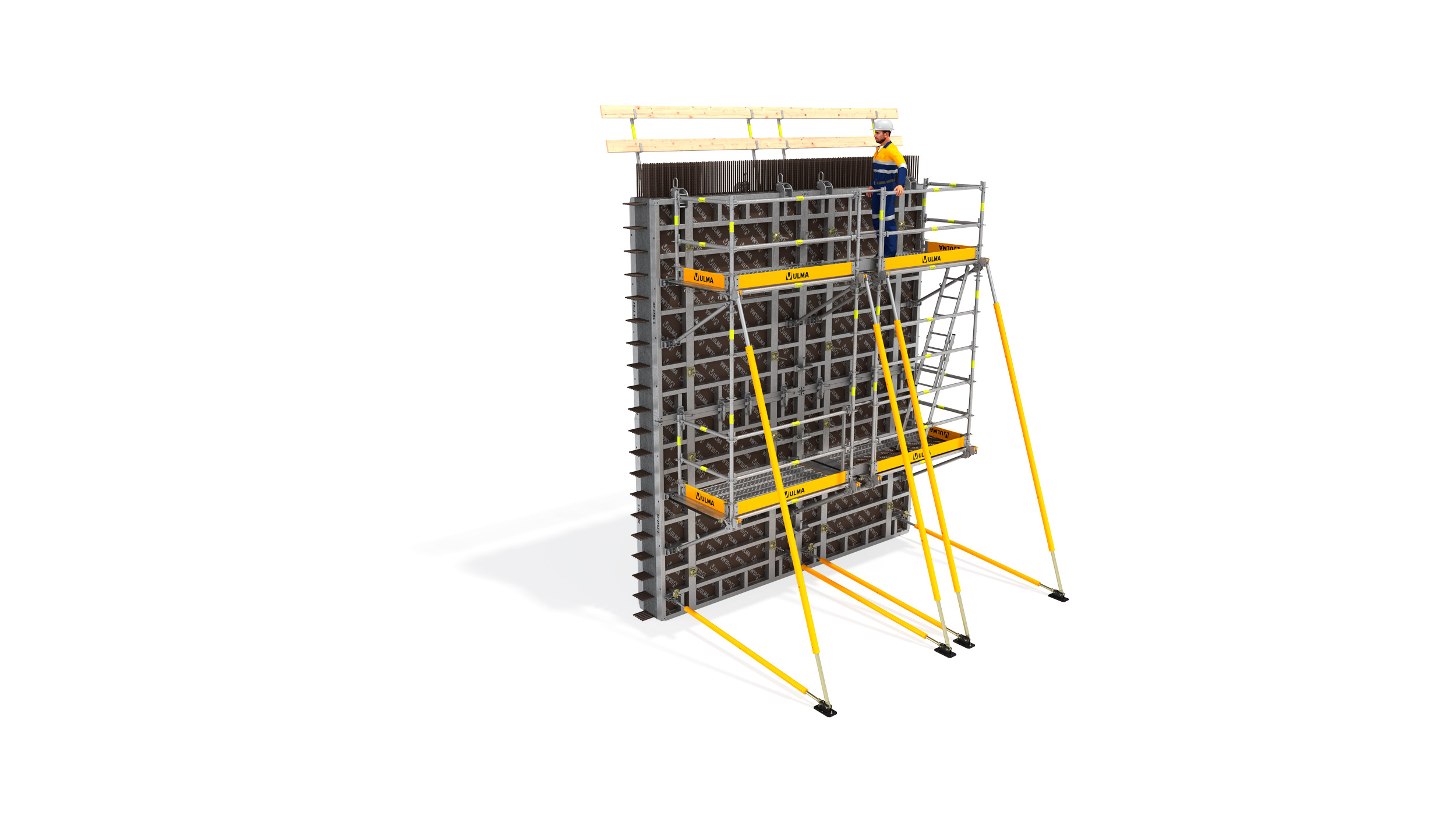 Plataforma de seguridad modular, adaptable a diferentes geometrías. Se puede montar en el suelo. De fácil transporte y almacenaje.